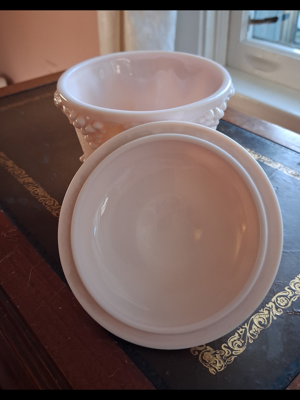 Vintage-Style Pink Milk Glass Covered Candy Dish - Picture 4 of 7
